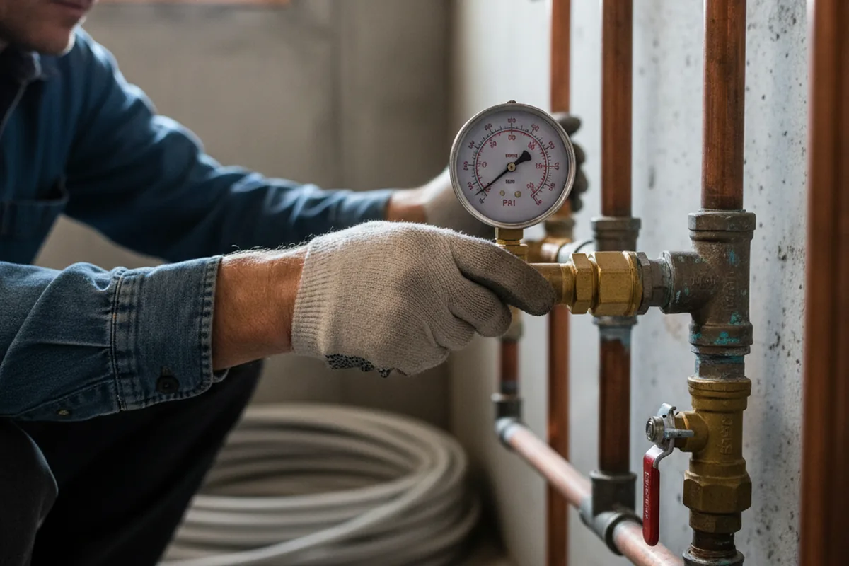 Pressure testing a repaired line during Water Line Repair in Sauk Centre